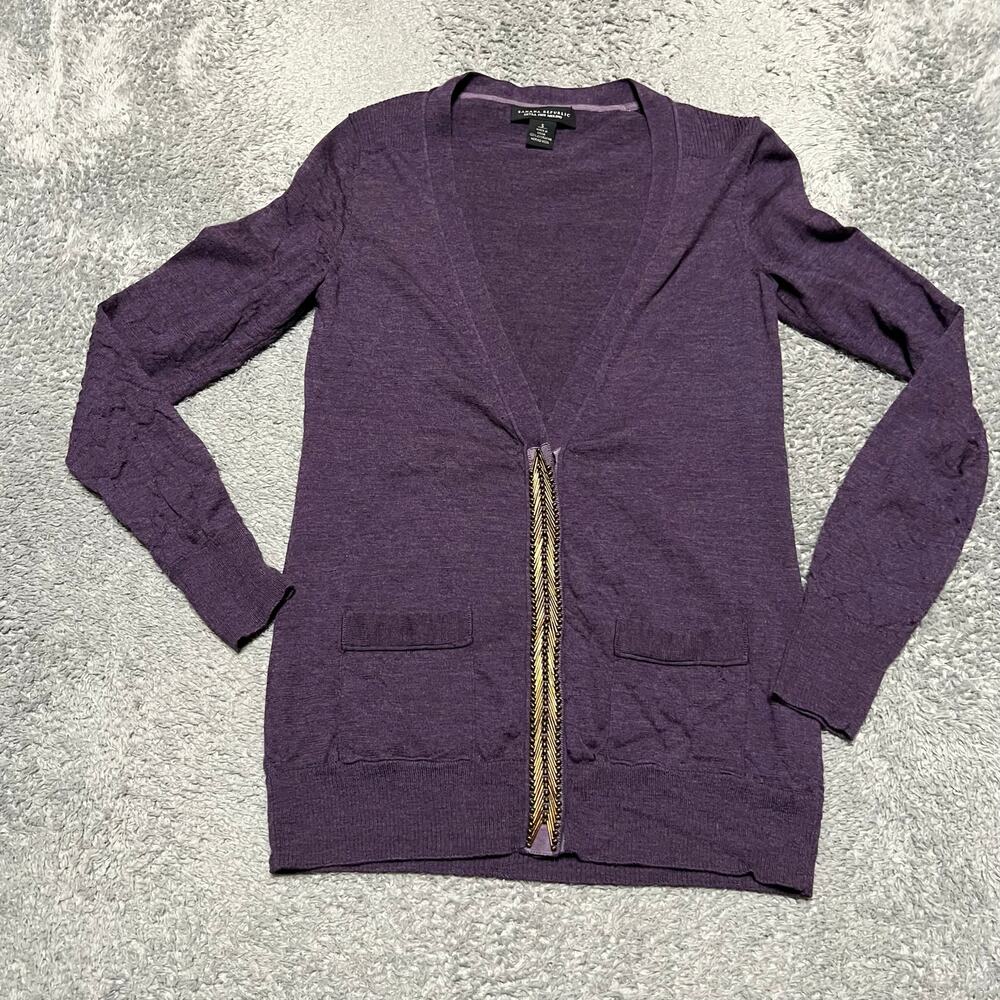 Banana Republic Cardigan Sweater Womens Small Embellished Purple Merino Wool
